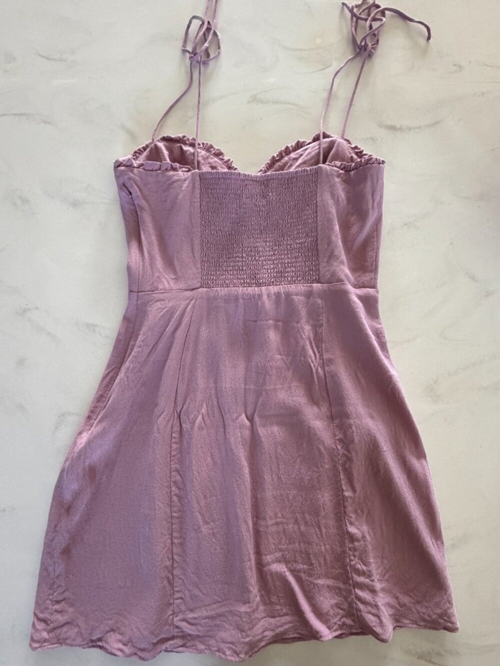 Wilfred Aritzia Pink Satin Tie Strap Mini Dress Size 6 Smocked Back Romantic - Picture 6 of 14